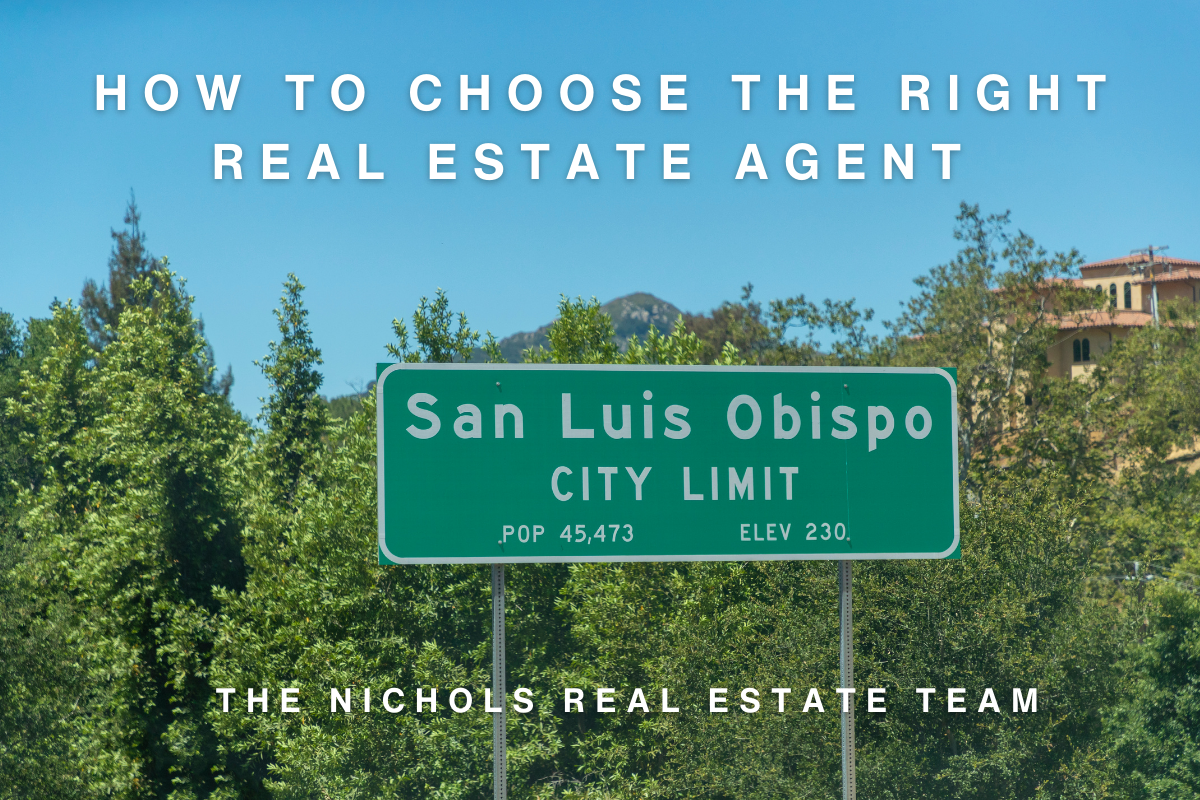 Green San Luis Obispo city limit sign with surrounding trees and hills, used to highlight how to choose the right San Luis Obispo real estate agent.